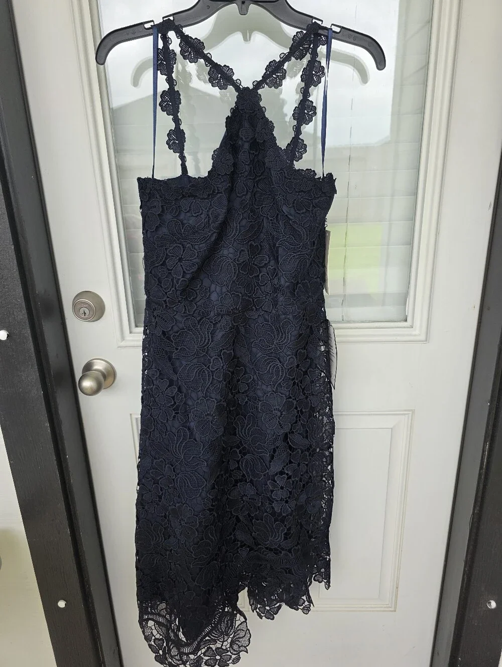 NWT Eliza J Navy Lace Halter Midi Dress Floral Lace Cocktail Dress Size 8 Party